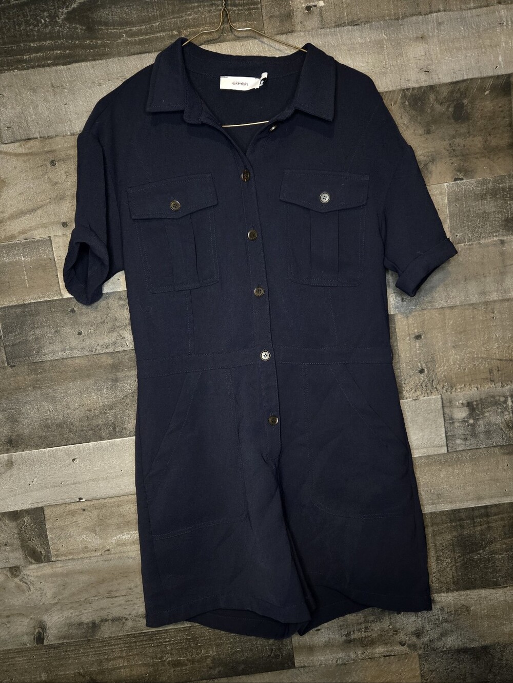 Greylin Navy Short-Sleeve Nautical Romper